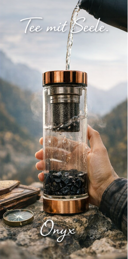 Kristallglas Teeflasche - Roségold - Onyx